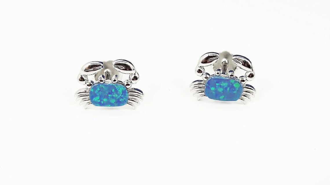 Blue Opal Crabs Silver 925 Stud Earrings Greek Jewelry Etsy