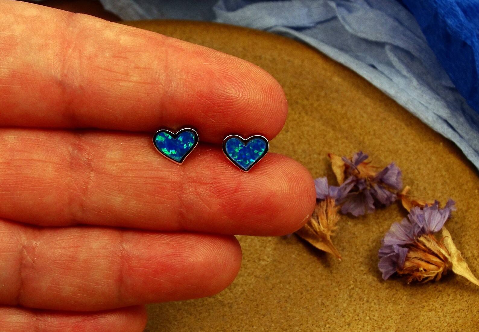 Opal heart earrings Heart stud earrings Birthday gift for Etsy