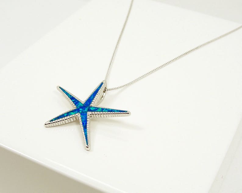 ciondolo stella marina Hamdmade Greek Jewelry Sterling Silver Blue Opal Starfish Pendant \u00e9toile de mer pendentif Seestern Anh\u00e4nger