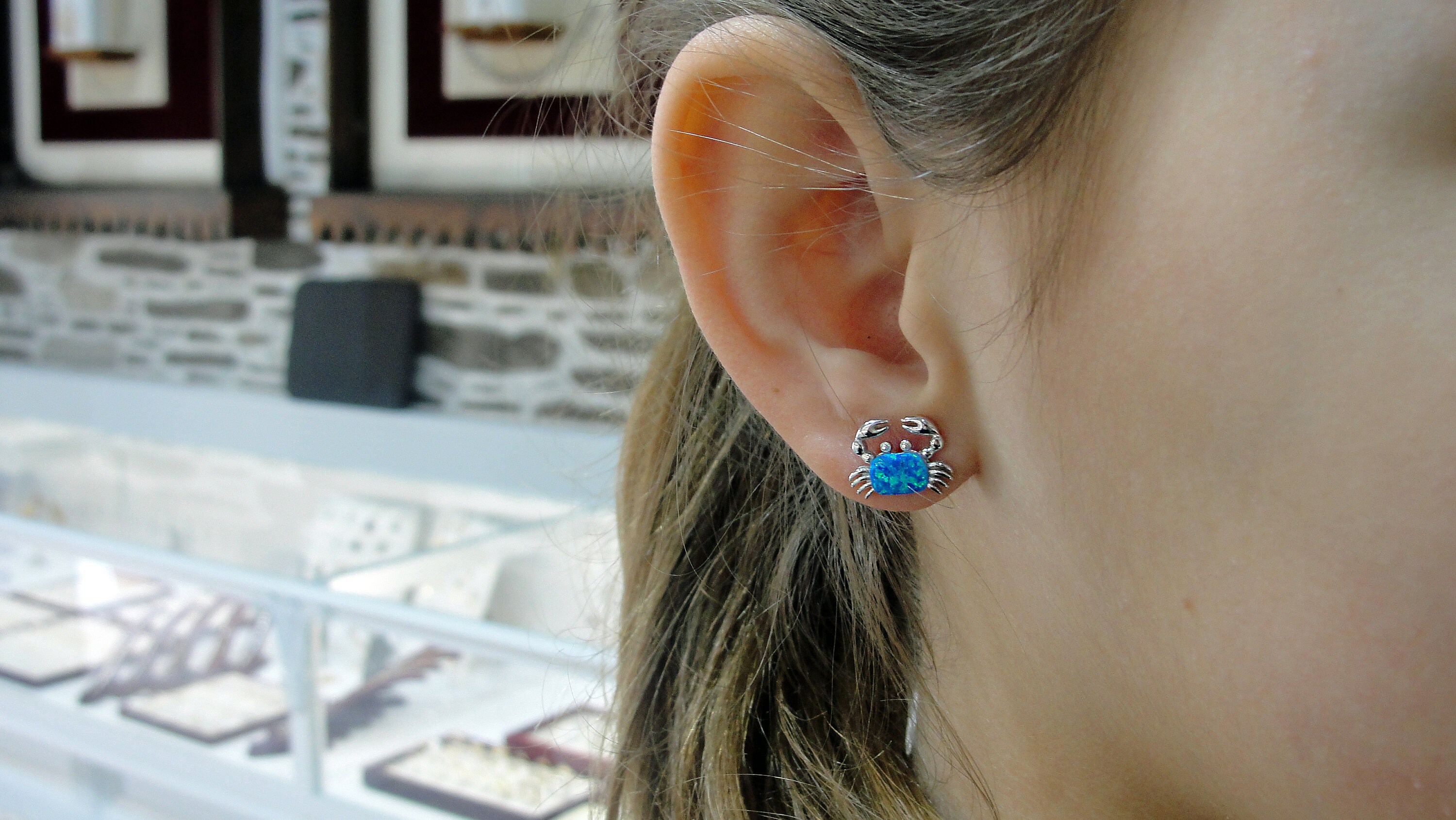 Blue Opal Crabs Silver 925 Stud Earrings Greek Jewelry Etsy