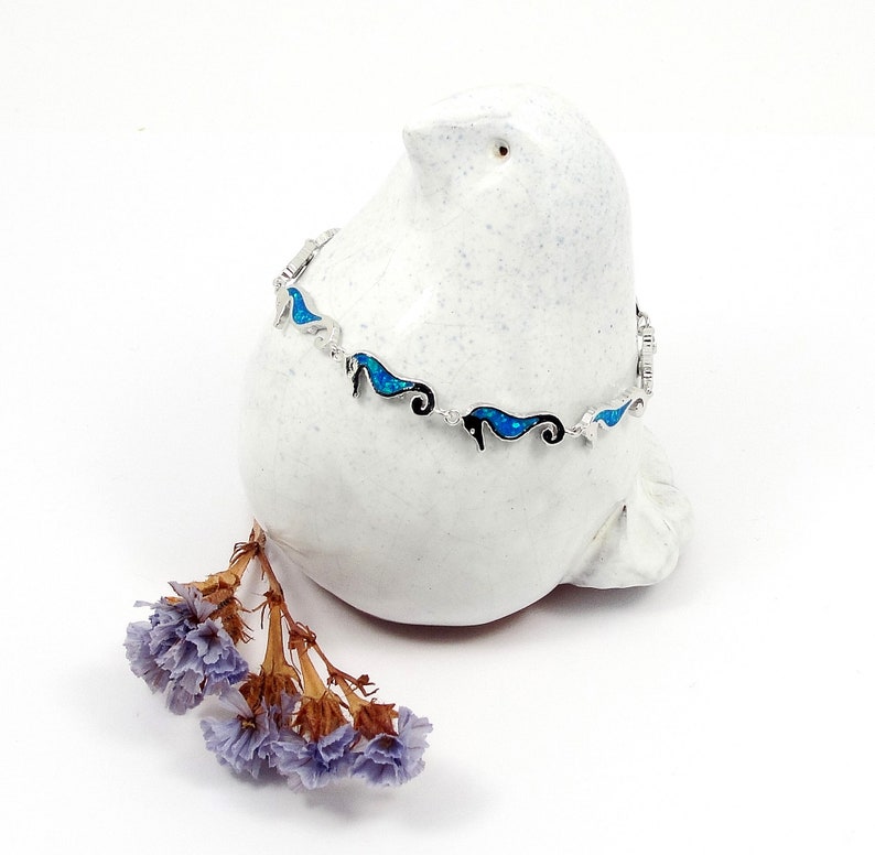 Blue opal seahorse Hippocampu bracelet in Silver Greek jewelry griechischer Schmuck Seepferdchen Armband Hippocampe bracelet Bijoux grec