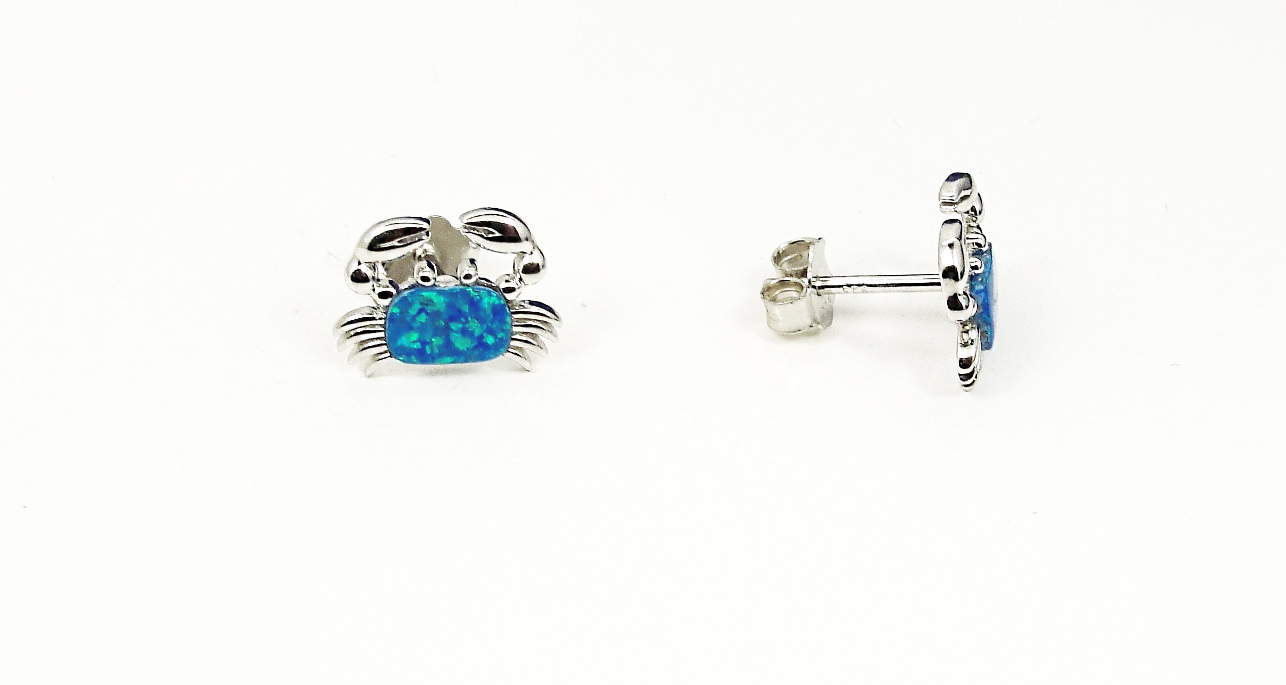 Blue Opal Crabs Silver 925 Stud Earrings Greek Jewelry Etsy