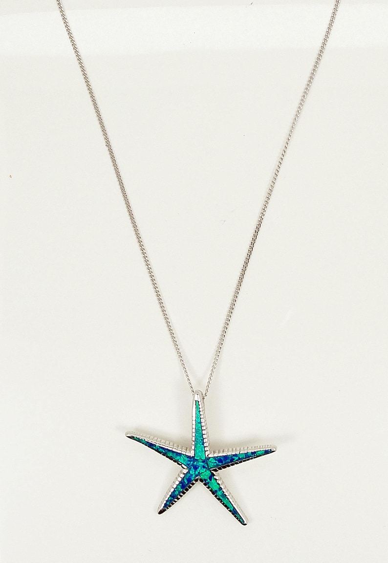 ciondolo stella marina Hamdmade Greek Jewelry Sterling Silver Blue Opal Starfish Pendant \u00e9toile de mer pendentif Seestern Anh\u00e4nger