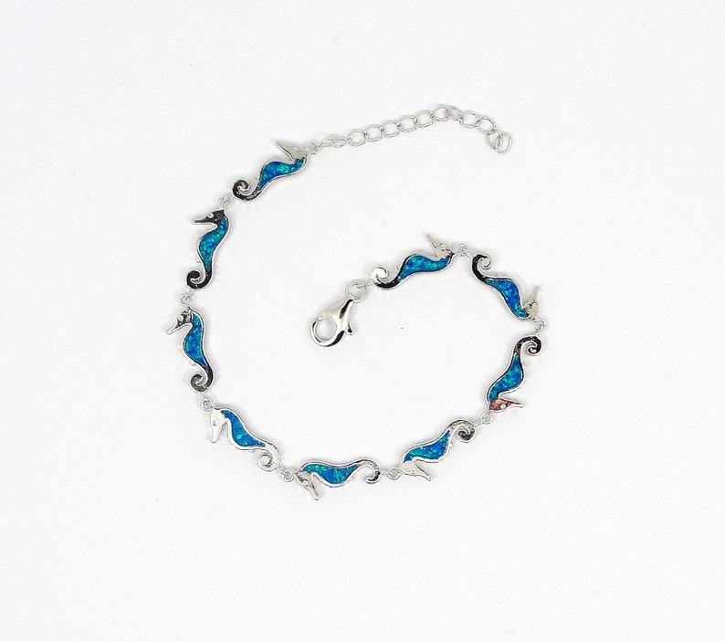 Blue opal seahorse Hippocampu bracelet in Silver Greek jewelry griechischer Schmuck Seepferdchen Armband Hippocampe bracelet Bijoux grec