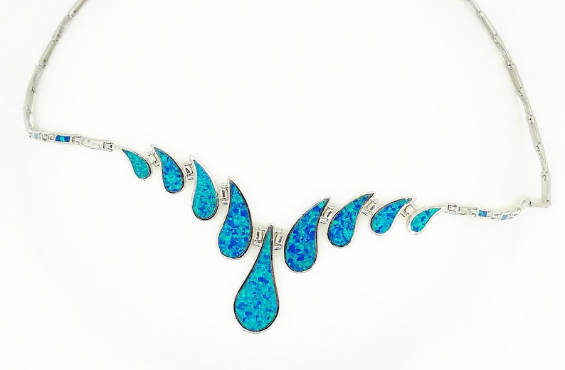 Teardrop Blue Opal Greek Necklace/ Sterling Silver 925/ Greek Etsy
