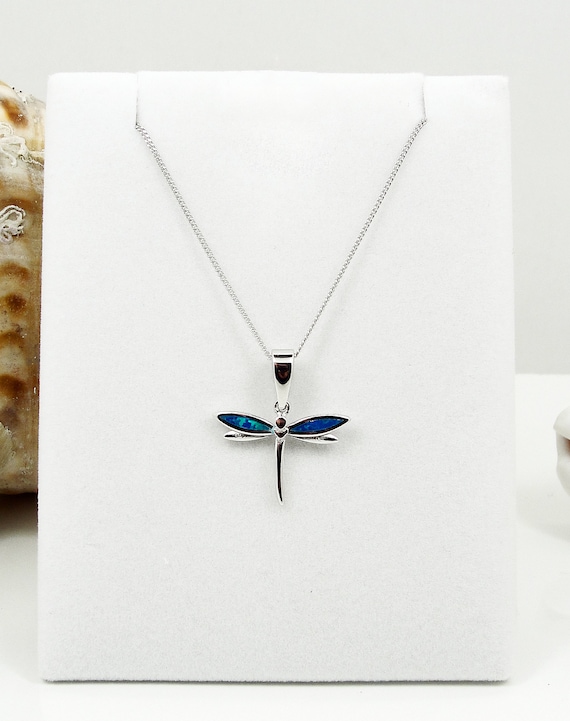 Blue Opal Dragonfly Pendant in 925 Sterling Silver, Greek Summer Jewelry | Libellen Anhänger mit Blauem Opal, Silber 925 Kette Damen