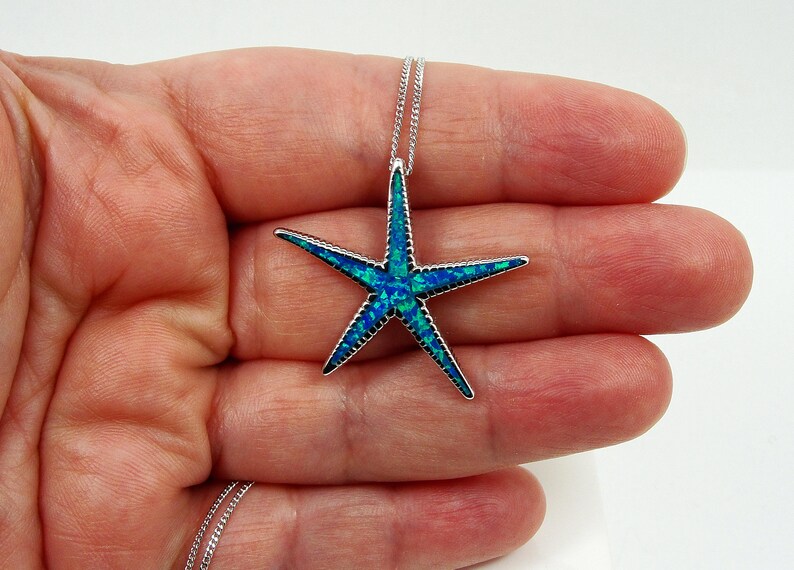 ciondolo stella marina Hamdmade Greek Jewelry Sterling Silver Blue Opal Starfish Pendant \u00e9toile de mer pendentif Seestern Anh\u00e4nger