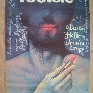 Tootsie, Polish poster, 26x38", USA movies, American movies, by Walkuski, wall decor, home decor, blue poster, vintage poster,Dustin Hoffman