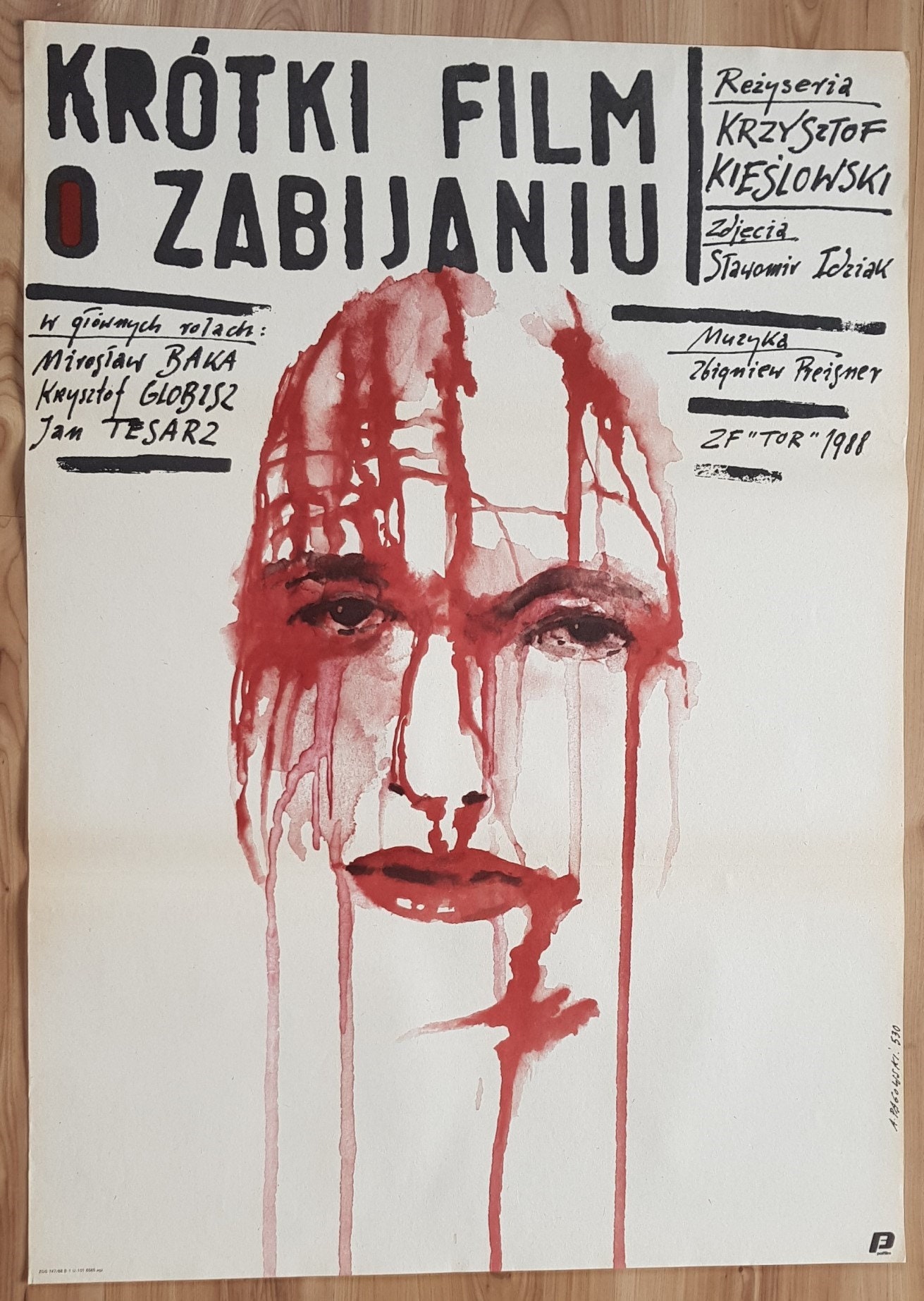 Cortometraggio sull'uccisione, manifesto originale del film polacco, manifesto polacco, 1988, 26x38", arte minimalista, Polonia, Andrzej Pagowski, PRL Kieslowski
