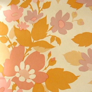 Vintage Wallpaper  by the Metre  - 70s  Wallpaper - Vinyl 70s TROPICANA  warm colors flower Wallpaper / cas under 8 cas 105