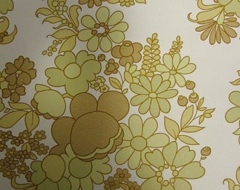 Authentic Original Vintage Wallpapers - Vintage 70s Floral VINYL Wallpaper - Sold by the Meter