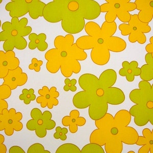 Carta da parati vintage al metro - Carta da parati anni '70 - Carta da parati in vinile anni '70 con fiori gialli e verdi / cas 130 image 1