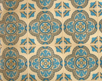 Vintage Wallpaper  by the Metre - 70s  Wallpaper - 1970s Blue / white / vintage tiles style / Wallpaper  | cas 70