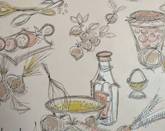Authentic Original Vintage Wallpapers - Vintage 1960s Kitchen Wallpaper By The Meter