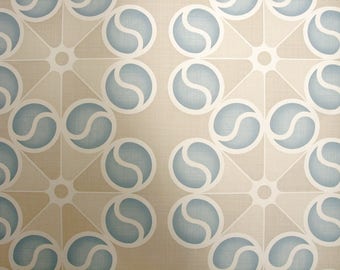 Authentic Original Vintage Wallpapers - Vintage 70s Geometric Wallpaper - Retro Blue and Beige