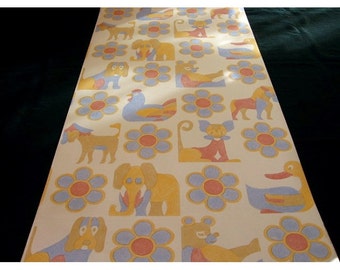 Vintage Wallpaper  by the Metre  - 70s  Wallpaper - 70s children animals Vinyl Wallpaper | cas 140