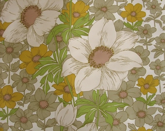 Papel pintado vintage por metros - Papel pintado vinílico de los años 70 - Revestimiento vinílico de flores / caja 10