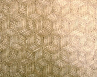 Authentic Original Vintage Wallpapers - Vintage 1960s Geometric Wallpaper - Golden Woven Pattern