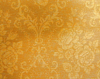 Authentic Original Vintage Wallpapers - Vintage 1970s Embossed Wallpaper – Gold Floral Luxury Wall Covering