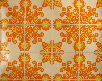 Carta da parati vintage al metro - Carta da parati anni '70 - Piastrelle arancioni / gialle / vintage degli anni '70 / cas 69 B cas 72 B