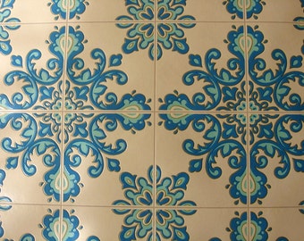 Vintage Wallpaper  by the Metre - 70s  Wallpaper - 1970s blue  / acqua / vintage tiles / Wallpaper | cas 72 B