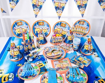 Despicable Me Minions Blue with Confetti Birthday Banner Personalized Party Decoration Backdrop