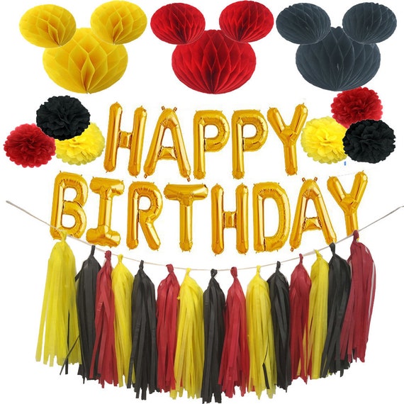 Minnie Mouse Party Decorred Black And White Yellow Birthday Etsy
