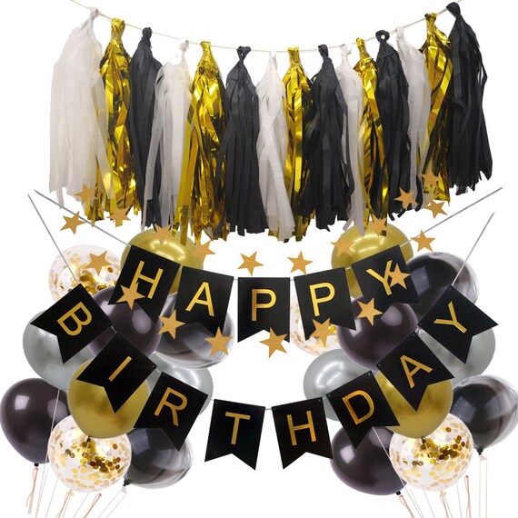 Metallic Birthday Party Kit Black And Gold Red And Etsy