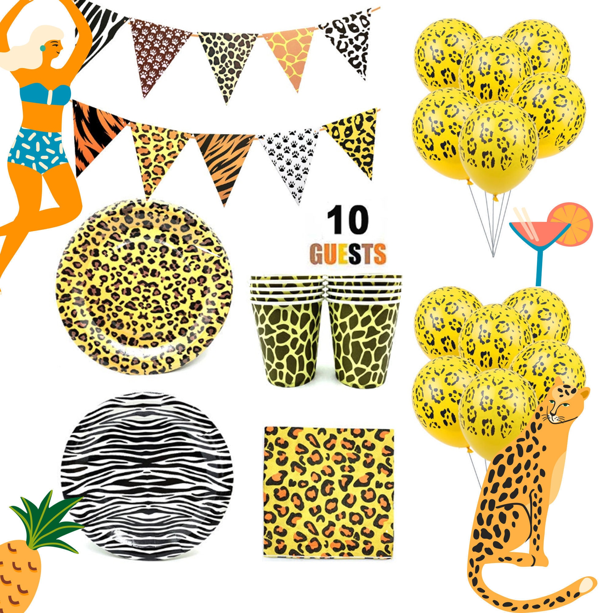 Leopard Print Birthday Party Supplies PackZebra Pattern | Etsy