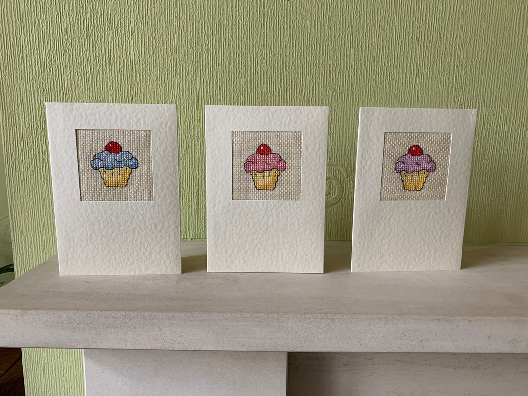 Cup Cake Greetings Card, Cross-stitch Card - Etsy