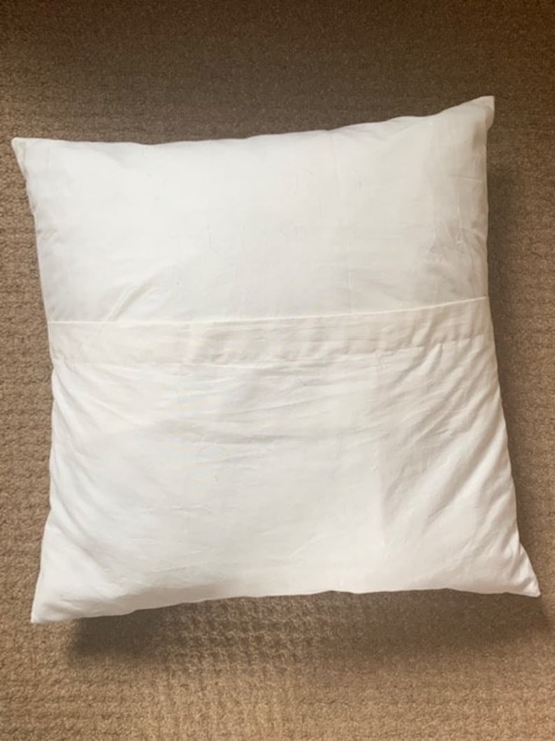 May include: A white pillow with a seam down the middle. The pillow is made of a soft, smooth fabric.
