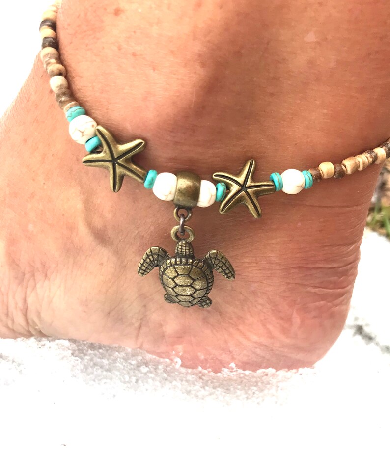 Ankle Bracelet Turtle Anklet Beach Anklet Anklet Beaded Etsy