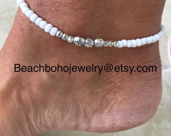 Ankle Bracelet, Beach Anklet, Anklets For Women, White Anklet, Beaded Anklet, Bride Anklets, Beach Wedding Anklet