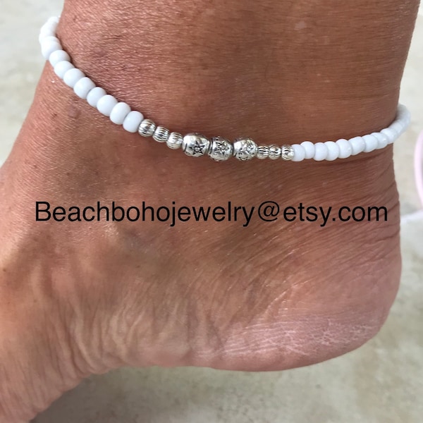 Ankle Bracelet, Beach Anklet, Anklets For Women, White Anklet, Beaded Anklet, Bride Anklets, Beach Wedding Anklet