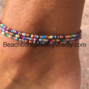 Ankle Bracelet, Anklet, Boho Anklets, Womans Anklet, Anklets For Women, Hippie Anklet, Beaded Anklet, Triple Stand Anklet image 4