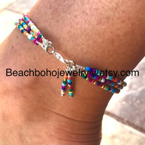 Ankle Bracelet, Anklet, Boho Anklets, Womans Anklet, Anklets For Women, Hippie Anklet, Beaded Anklet, Triple Stand Anklet image 2