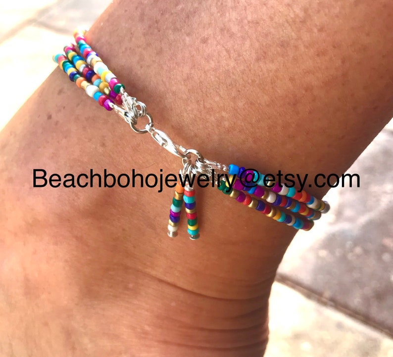 Ankle Bracelet, Anklet, Boho Anklets, Womans Anklet, Anklets For Women, Hippie Anklet, Beaded Anklet, Triple Stand Anklet image 2