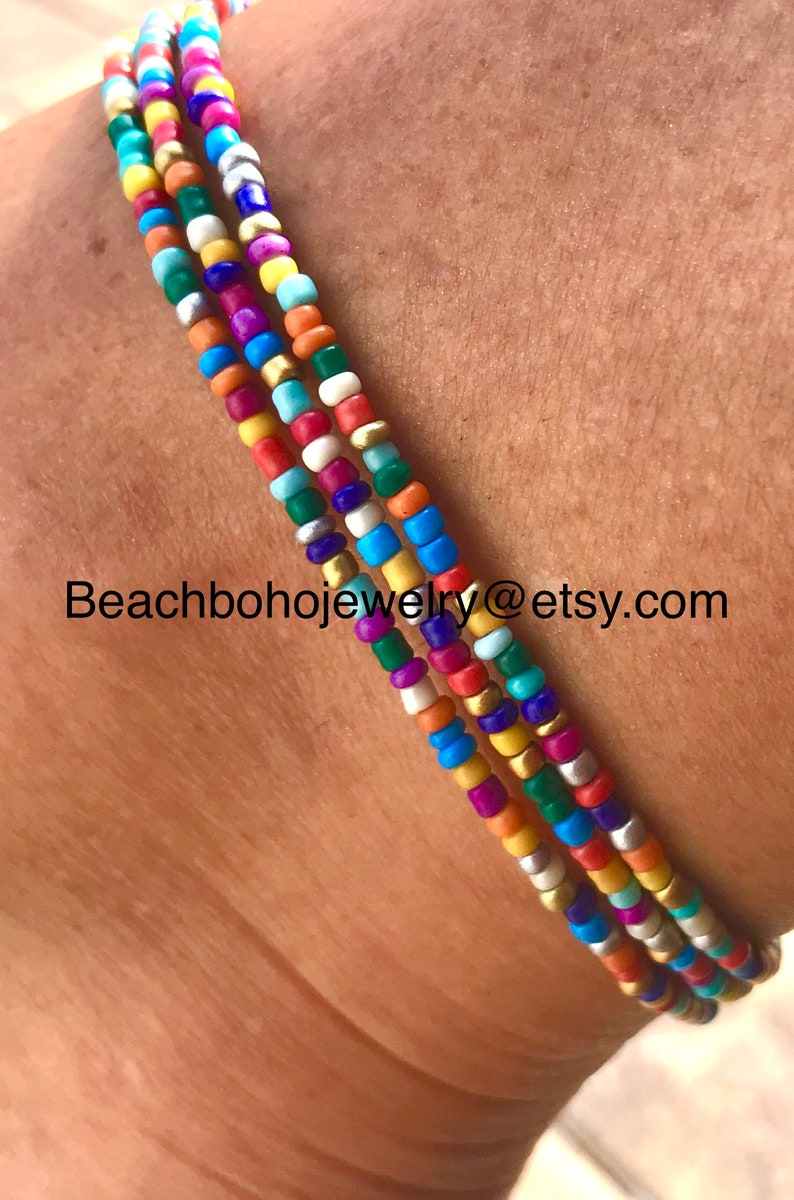 Ankle Bracelet, Anklet, Boho Anklets, Womans Anklet, Anklets For Women, Hippie Anklet, Beaded Anklet, Triple Stand Anklet image 5