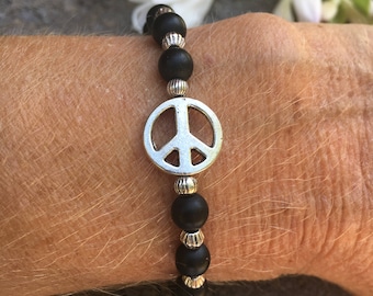 Bracelets For Women, Hippie Bracelet, Peace Sign Bracelet, Beaded Bracelet, Unisex Bracelet, Men's Bracelet, Womans Bracelet