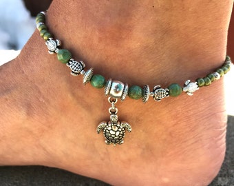 Ankle Bracelet, Turtle Anklet, Beach Anklet, Womans Anklet, Beaded Anklet, Anklet, Beach Jewelry, Anklets For Women, Ankle Jewelry