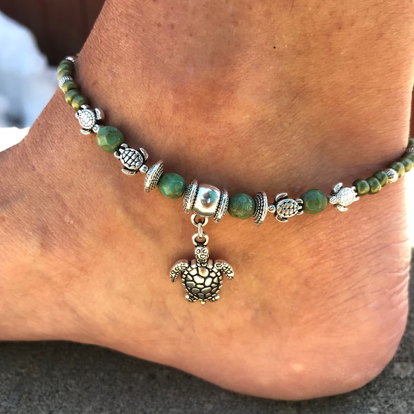 Ankle Bracelet, Turtle Anklet, Beach Anklet, Womans Anklet, Beaded Anklet, Anklet, Beach Jewelry, Anklets For Women, Ankle Jewelry