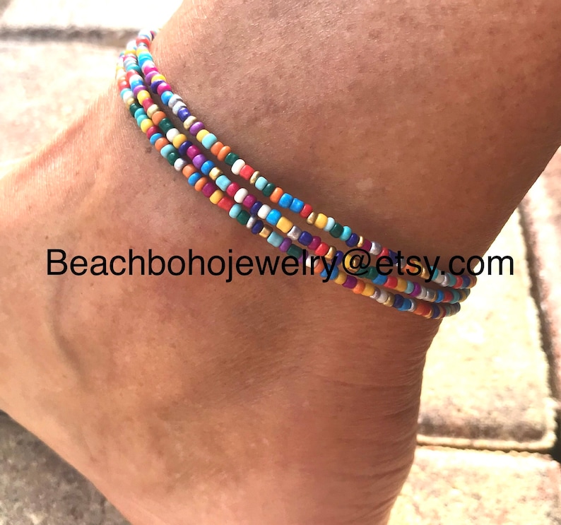 Ankle Bracelet, Anklet, Boho Anklets, Womans Anklet, Anklets For Women, Hippie Anklet, Beaded Anklet, Triple Stand Anklet image 1