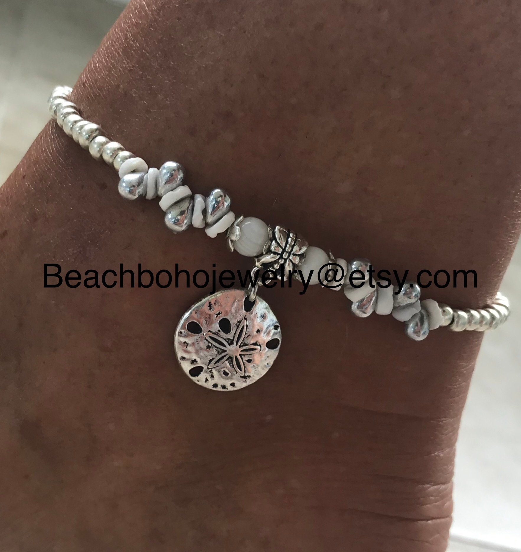 Anklets For Women, Beach Anklet, Womans Anklets, Beach Jewelry, Ankle Bracelets, Sand Dollar Anklet, Anklets, Beaded Anklet, White Anklet,