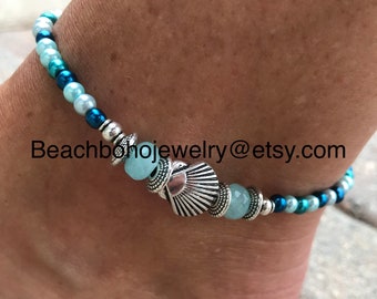 Beach Anklet, Ankle Bracelet, Anklet, Womans Anklets, Anklets For Women, Seashell Anklet, Beaded Anklets, Beach Jewelry