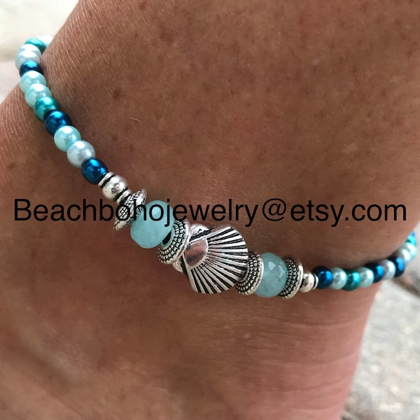 Beach Anklet, Ankle Bracelet, Anklet, Womans Anklets, Anklets For Women, Seashell Anklet, Beaded Anklets, Beach Jewelry