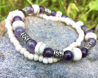 Amethyst Bracelet, Boho Bracelet, Beaded Bracelet, Womans Bracelet, Bracelet Set