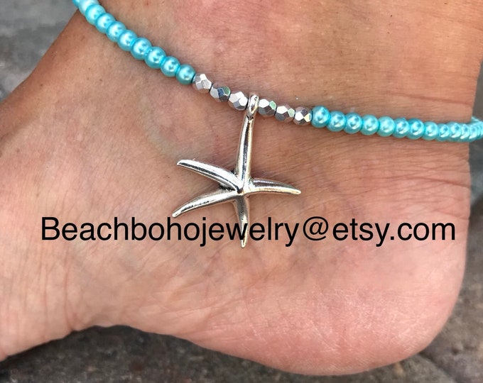 Starfish Anklet, Beach Anklets, Pearl Anklet, Womans Anklet, Ankle