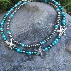 Ankle Bracelet, Beach Anklet, Starfish Anklet, Ankle Jewelry, Unique Anklet, Double Strand Anklet, Anklet, Anklets, Beach Jewelry,  Jewelry