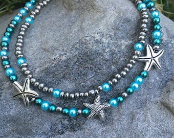 Ankle Bracelet, Beach Anklet, Starfish Anklet, Ankle Jewelry, Unique Anklet, Double Strand Anklet, Anklet, Anklets, Beach Jewelry,  Jewelry