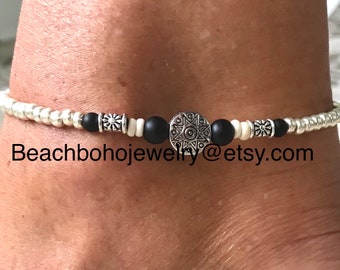 Ankle Bracelet, Black and Silver Anklet, Anklets, Anklet, Anklets For Women, Boho Anklet, Beaded Anklets, Beach Anklet, Jewelry